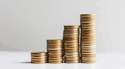 Stacks of Gold Coins Representing Growth and Financial Profitability on a Minimalistic Light Background for Business and Finance Concepts