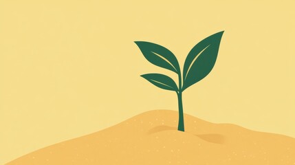 Fresh Green Sprout Emerges from Soft Yellow Sand in Minimalist Nature Setting, Symbolizing Growth, Renewal, and Environmental Awareness