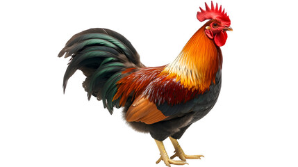Fototapeta premium Colorful Rooster Farm Animal Poultry Bird Vivid Feathers Agriculture Animal Portrait Red