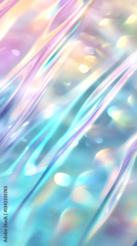 Fototapete Holographic surface reflecting rainbow colors with a wrinkled texture creating a futuristic and modern background