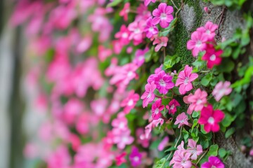 Obraz premium Close up view of pink and magenta flowers on a wall