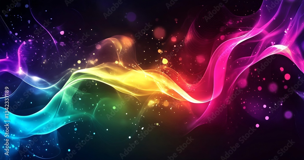 Poster Flowing waves of colorful light blending smoothly into a stunning abstract background : Generative AI