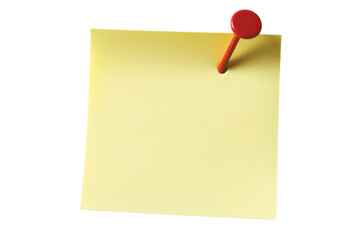Blank Yellow Sticky Note Pad with Red Push Pin Mockup Isolated on Black Background