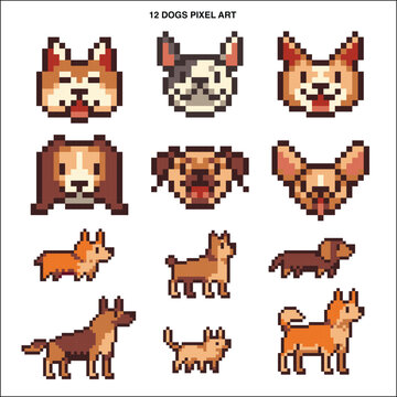 Dog pixel art symbol icons vector design	