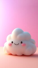 A cheerful, smiling cloud friend brings joy and warmth to a pastel pink landscape bathed in soft, gentle light.