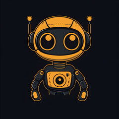 Fototapeta premium Cute Cartoon Robot Illustration: Charming Yellow & Black Sci-Fi Character