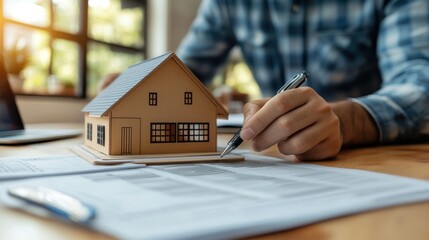 Real Estate Agreement: Man reviewing contract for house purchase or rental