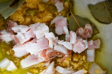 Pan with seasoning to prepare beans