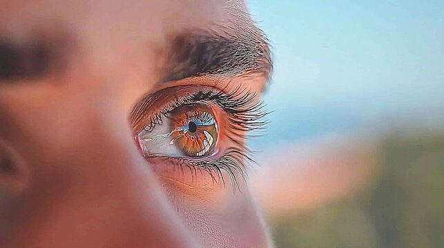 Close-up eye gazing afar