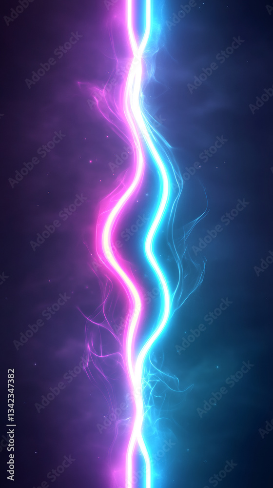 Aufkleber neon lights curving through luminescent smoke, casting ethereal glow against shadowy background, gen