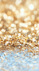 Blurred golden glitter creates a luxurious and festive backdrop, perfect for celebrations and special occasions
