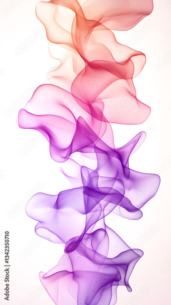 Poster Abstract composition featuring colorful smoke swirling and creating beautiful shapes against a white backdrop