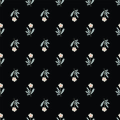 Seamless vector pattern with floral elements on black background. 
