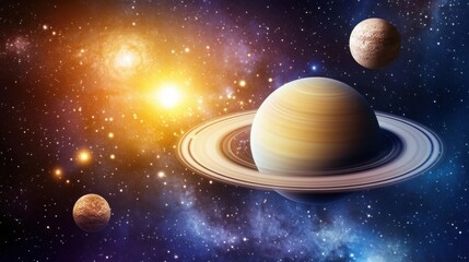 Fototapeta premium Stunning Planetary System with Saturn and Distant Celestial Bodies