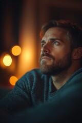 Fototapeta premium Close-up of man watching something intently at night
