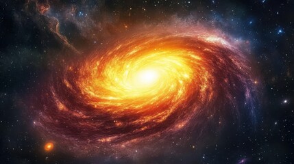 Stunning Spiral Galaxy with Bright Center and Colorful Nebula Background