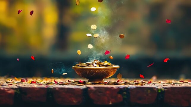 Coins Falling into Bowl
