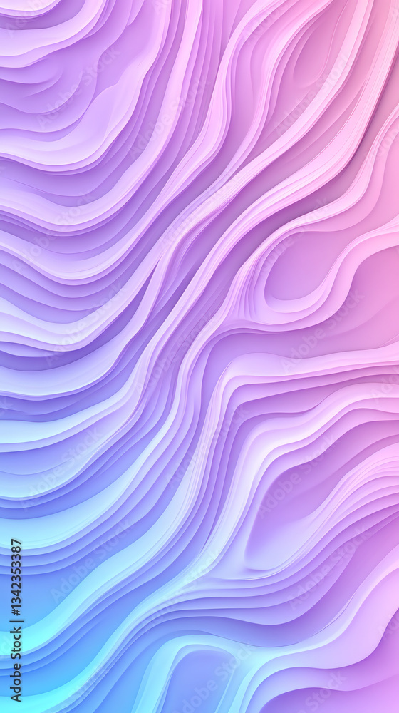 Poster Smooth flowing gradient pastel colors create a beautiful abstract background with wavy topographic lines