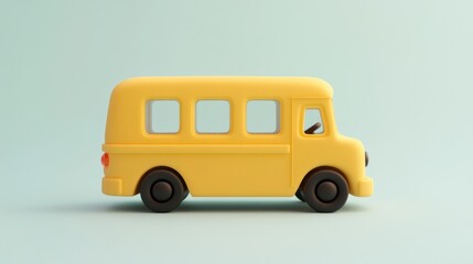 A bright yellow toy bus is presented on a solid background