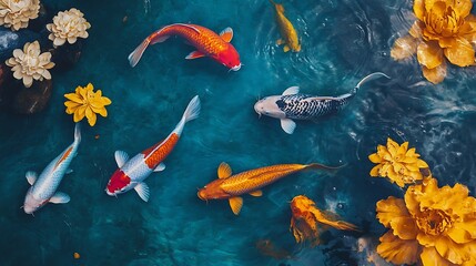Serene Koi Pond: An Aquatic Symphony of Color and Tranquility