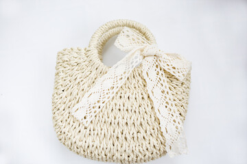 Fototapeta premium wicker beach bag. ECO rattan woven women's bag.