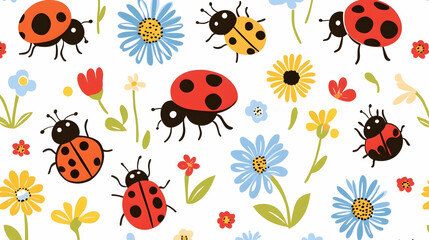 Cheerful ladybugs and flowers pattern for kids' textile