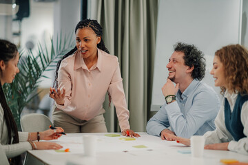 Team collaborating during a productive meeting