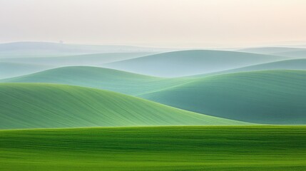 Obraz premium Serene Green Rolling Hills Under Soft Morning Light
