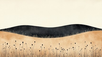 Gentle hills, subtle floral, warm earthy tones