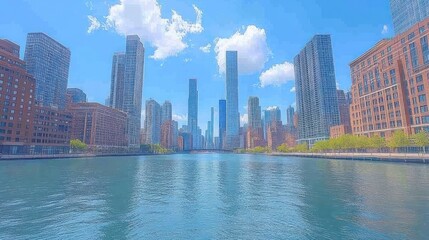 Fototapeta premium Chicago Riverfront cityscape on a sunny day