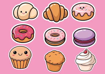 Cute Bakery Stickers: Kawaii Donuts, Croissants More! Sweet Food Decals for Planners Laptops