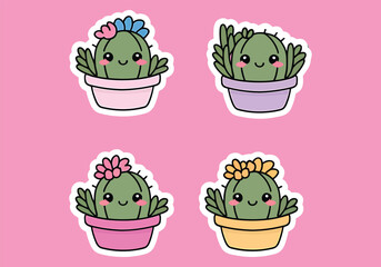 Cute Potted Cactus Stickers: Kawaii Succulents with Flowers! Decorate Laptops, Planners