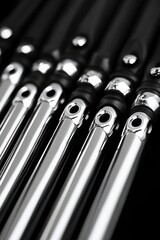 Close-up of chrome-plated metal rods