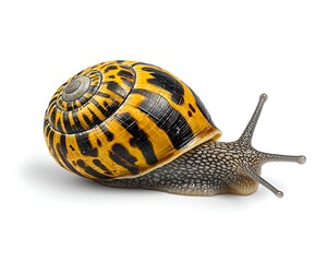 Snail Crawling for Yellow Shell, White Background.