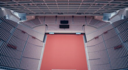 Fototapeta premium Sunlit Empty Stadium: Green Field, Blue Sky