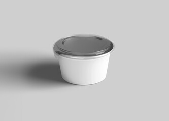 Minimalist White Plastic Yogurt Cup on Gray Background