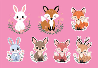 Cute Woodland Animal Stickers: Foxes, Rabbits Deer! Kawaii Forest Decals for Laptops Planners!