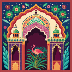 Ornate Peacock Archway in a Majestic Indian Mughal Palace Garden