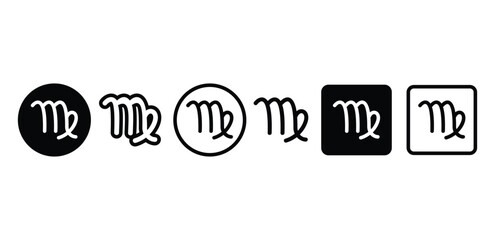 Virgo Zodiac Sign Icons Black and White Color Vector Design Illustration Set