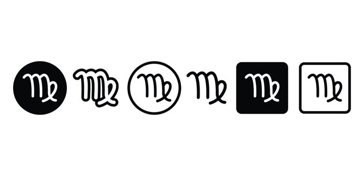 Virgo Zodiac Sign Icons Black and White Color Vector Design Illustration Set