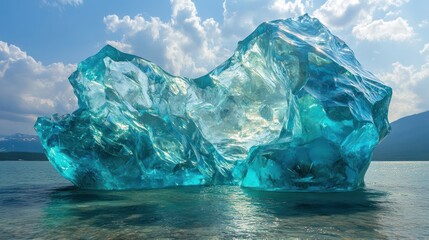 Fototapeta premium Glacial Iceberg Lake Summer Sky Background
