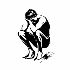 Fototapeta premium Slouched Man Figure Representing Sadness Against White Background