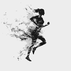 Dynamic silhouette of a runner facing the wind with smoke effect
