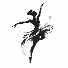 Fototapeta premium Graceful Ballerina Silhouette Leaping with Dynamism Against White Background