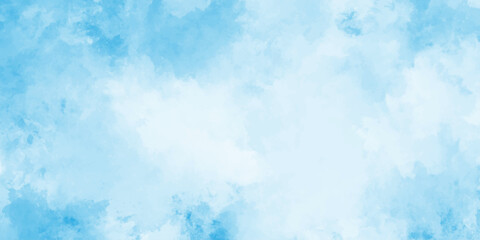 Abstract background with panorama of blue sky and white cloud nature design. horizon spring morning sky with clouds background. hand painted watercolor shades sky clouds.