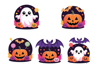 Cute Halloween Round Stickers: Ghosts, Pumpkins Bats! Spooky Decals for Planners More