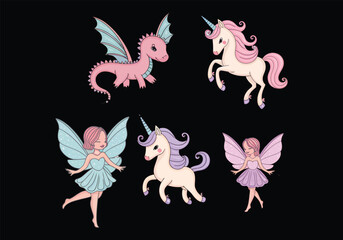 Fantasy Creature Stickers: Unicorns, Fairies Dragons! Magical Decals for Laptops, Planners