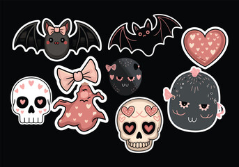 Cute Spooky Halloween Stickers: Bats, Skulls Hearts! Kawaii Decals for Planners, Laptops More