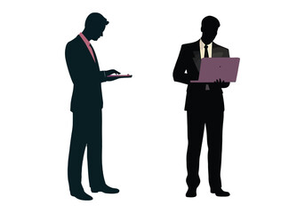 Business Professionals Using Laptops and Tablets for Work in Formal Attire