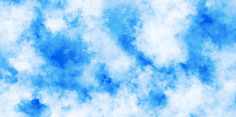 Abstract background with panorama of blue sky and white cloud nature design. horizon spring morning sky with clouds background. hand painted watercolor shades sky clouds.